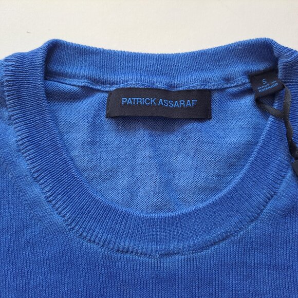 NWT Men's Patrick Assaraf 100% Cotton Crew Neck Blue Pullover Sweater Size S - Picture 7 of 14